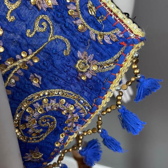 Boho Cross body Bag Tote Blue Colbalt India tassels beaded festival hippie - Picture 7 of 8